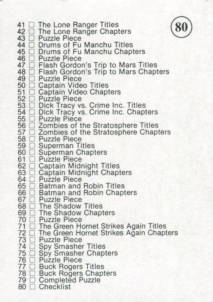 Saturday Serials Series 2 Trading Card Set 40 Cards Epic 1991   - TvMovieCards.com
