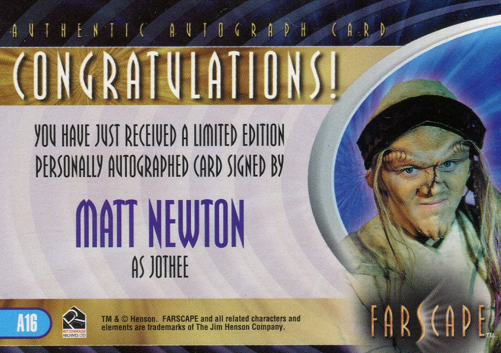 Farscape Season 3 Matt Newton as Jothee Autograph Card A16   - TvMovieCards.com