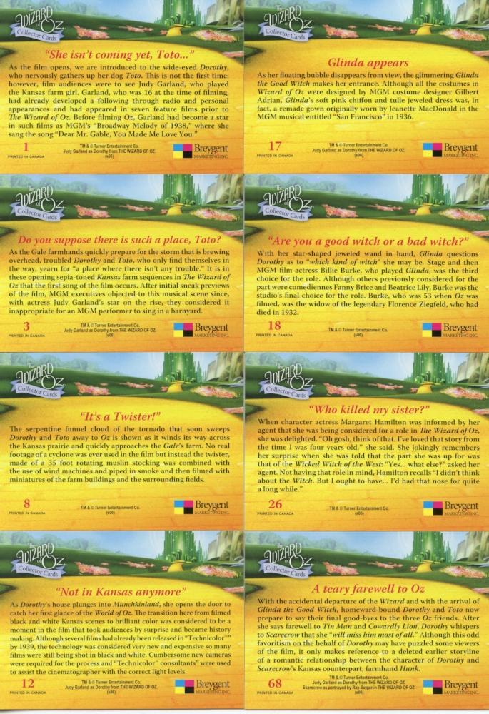 Wizard of Oz Series 1 by Breygent Base Card Set 72 Cards   - TvMovieCards.com