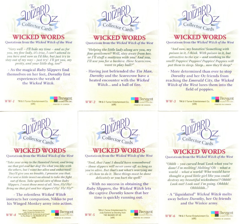 Wizard of Oz Wicked Words Foil Chase Card Set WW1- WW6 Breygent   - TvMovieCards.com
