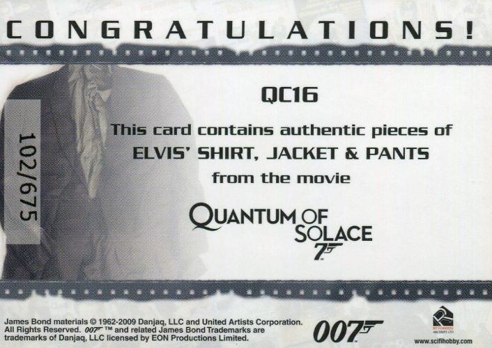 James Bond 2009 Archives Triple Relic Card QC16 #102/675   - TvMovieCards.com