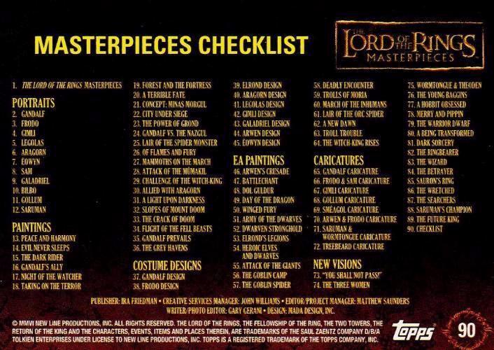 Lord of the Rings Masterpieces Series One Base Card Set 90 Cards   - TvMovieCards.com