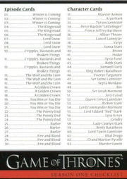 Game of Thrones Season 1 Base Card Set 72 Cards   - TvMovieCards.com