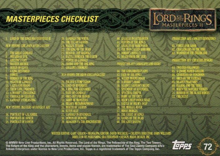 Lord of the Rings Masterpieces Series Two Base Card Set 72 Cards   - TvMovieCards.com