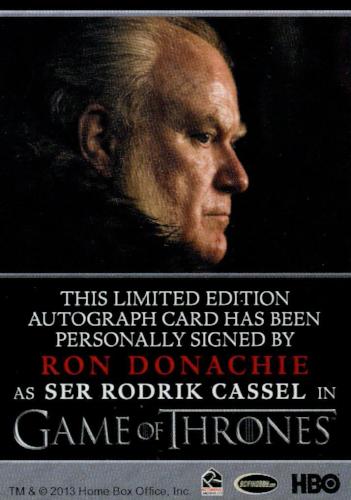 Game of Thrones Season 3 Ron Donachie as Ser Rodrik Cassel Autograph Card   - TvMovieCards.com
