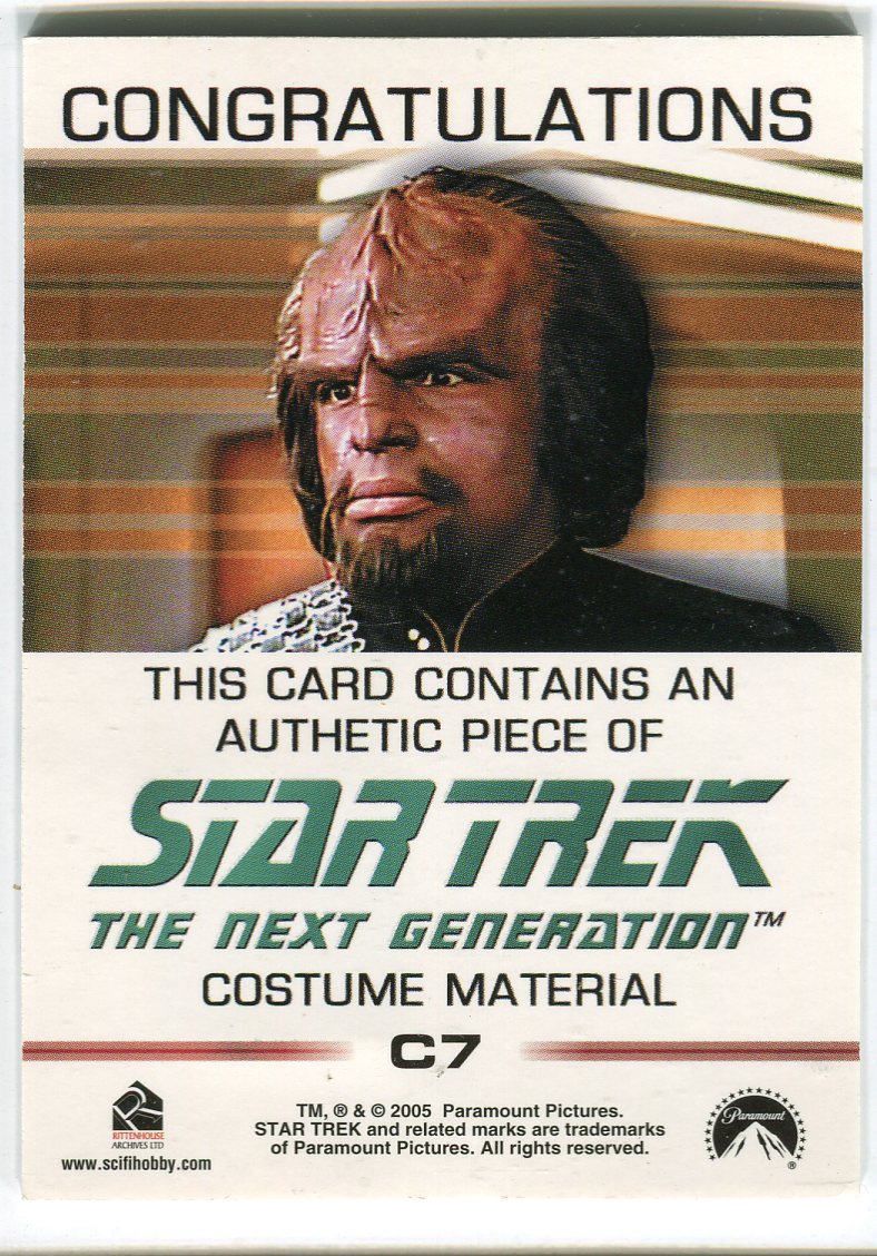 Star Trek Quotable Next Generation TNG Costume Card C7 Lieutenant Worf Black   - TvMovieCards.com