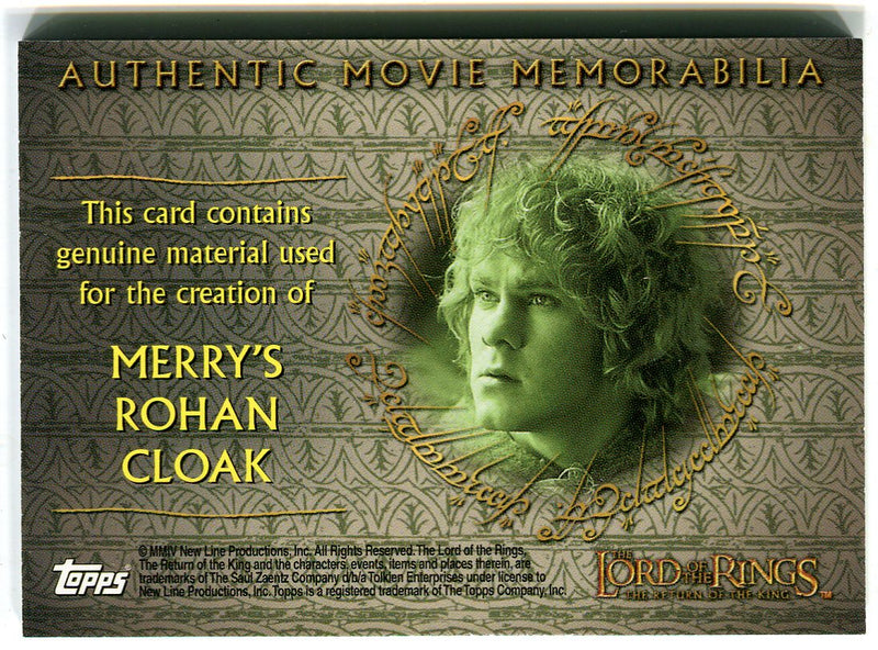 Lord of the Rings Return of King Merry's Rohan Cloak Costume Card   - TvMovieCards.com