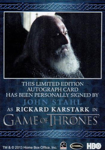 Game of Thrones Season 3 John Stahl as Rickard Karstark Autograph Card   - TvMovieCards.com