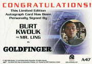 James Bond A47 The Quotable James Bond Burt Kwouk Autograph Card   - TvMovieCards.com