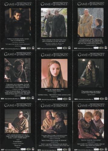 Game of Thrones Season 2 Quotable Chase Card Set 9 Cards Q11 - Q19 - TvMovieCards.com