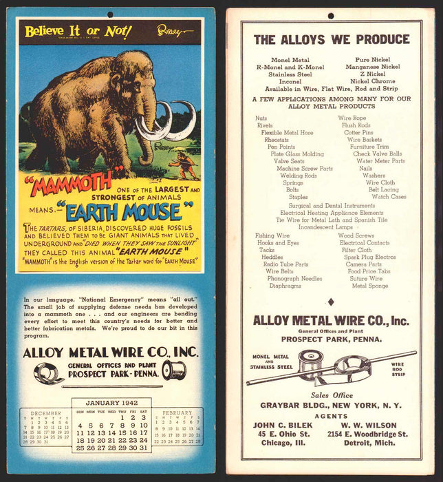 Ripley's Believe It or Not Facts Foldout Advertising Calendar 1933 - 1942 You Pi January	1942  - TvMovieCards.com