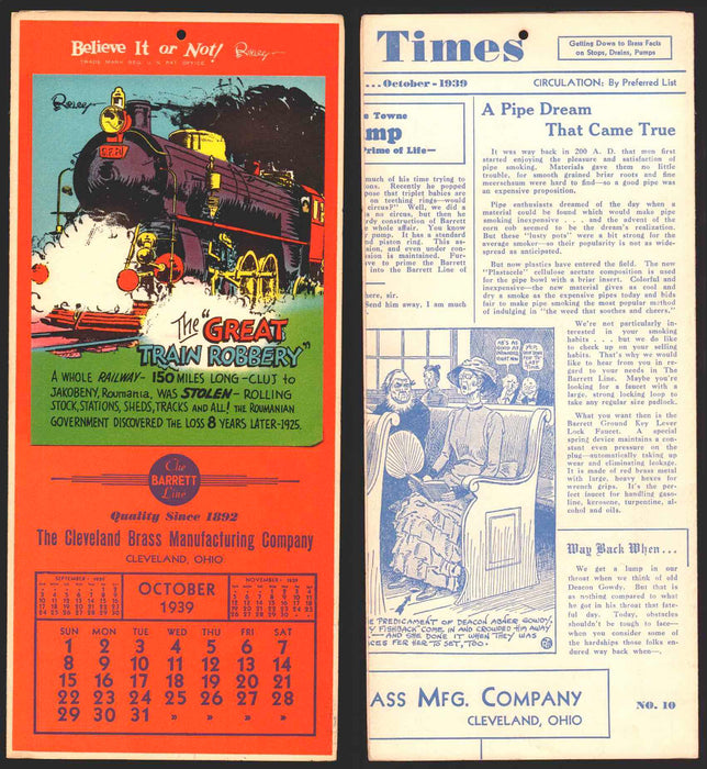 Ripley's Believe It or Not Facts Foldout Advertising Calendar 1933 - 1942 You Pi October	1939  - TvMovieCards.com