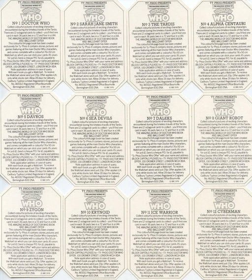1976 Doctor Who UK Card Set 12 Cards Cadbury Ty Phoo Ty-Phoo   - TvMovieCards.com