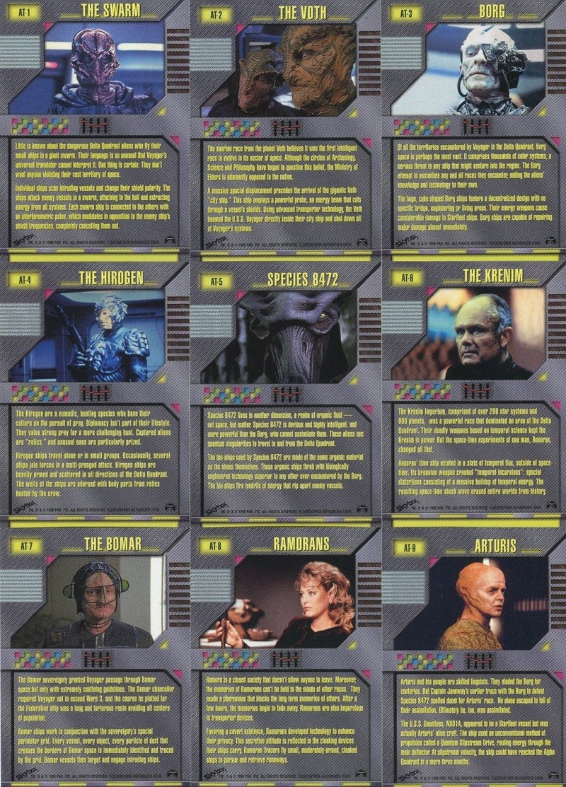 Star Trek Voyager Profiles Alien Technology Chase Card Set AT1 thru AT9 1998   - TvMovieCards.com