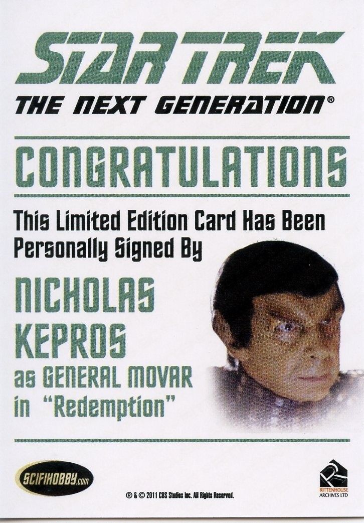 Star Trek TNG Complete Series 2 Autograph Card Nicholas Kepros General Movar   - TvMovieCards.com