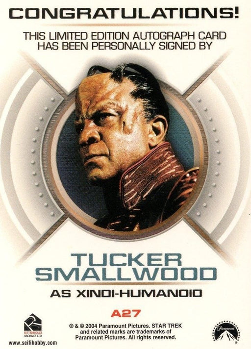 Star Trek Enterprise Season 3 Autograph Card Tucker Smallwood Xindi Humanoid A27   - TvMovieCards.com