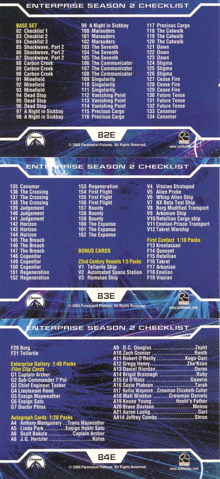 Star Trek Enterprise Season Two PARALLEL Card Set 81 Cards 82E thru 162E   - TvMovieCards.com