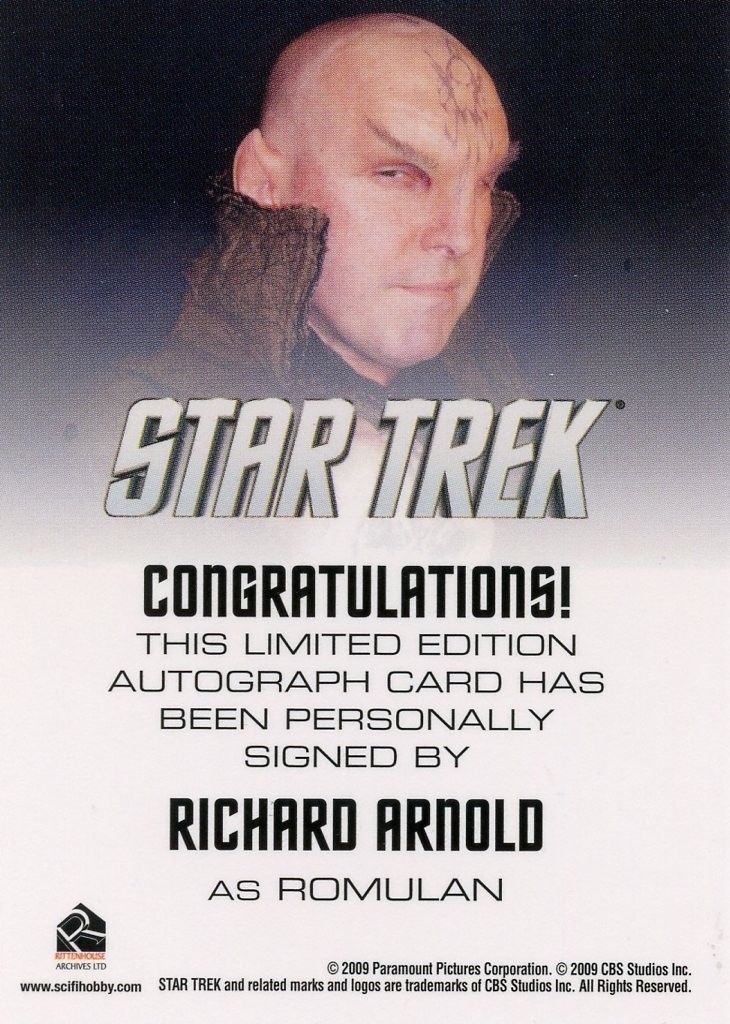 STAR TREK Movie Into Darkness 2014 Autograph Card Richard Arnold Romulan   - TvMovieCards.com