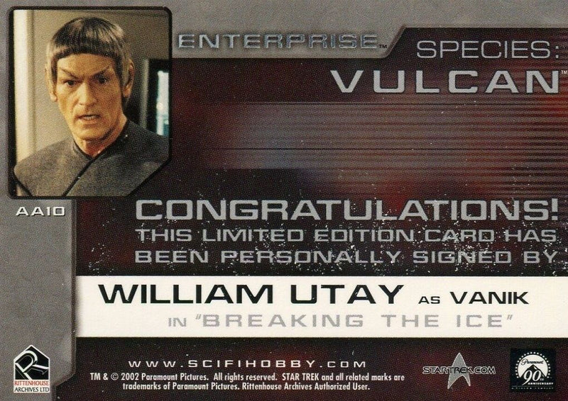 Star Trek Enterprise Season One 1 Autograph Card William Utay Vanik AA10   - TvMovieCards.com