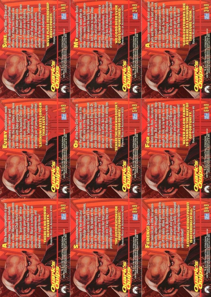 Star Trek Deep Space Nine DS9 Profiles Quark's Bar Quotes Chase 9 Card Set   - TvMovieCards.com