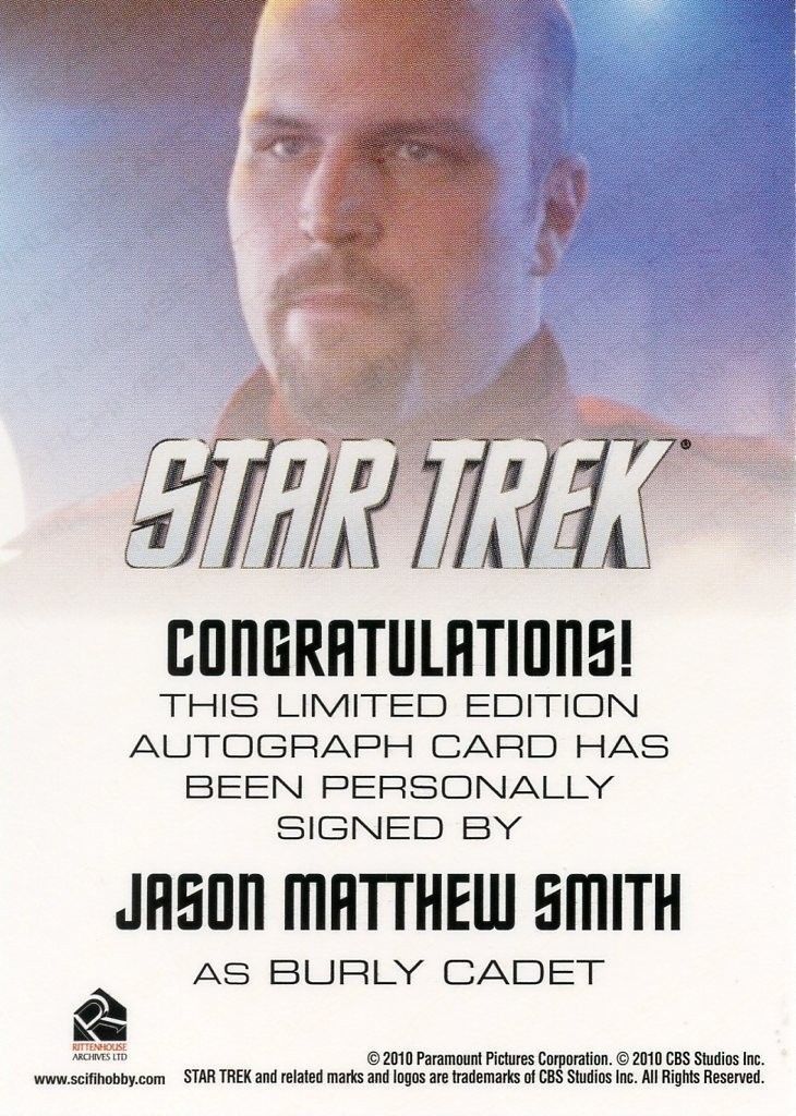 STAR TREK Movie Into Darkness 2014 Autograph Card Jason Matthew Smith Cadet   - TvMovieCards.com