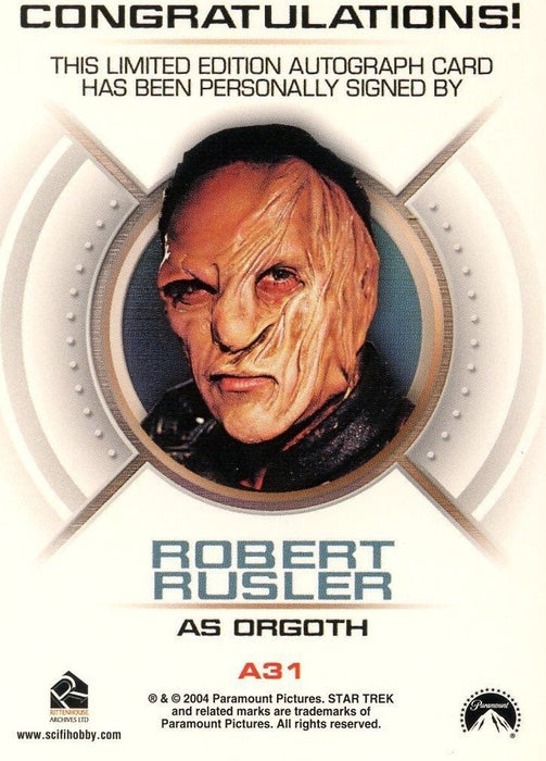 Star Trek Enterprise Season 3 Autograph Card Robert Rusler Orgoth A31   - TvMovieCards.com