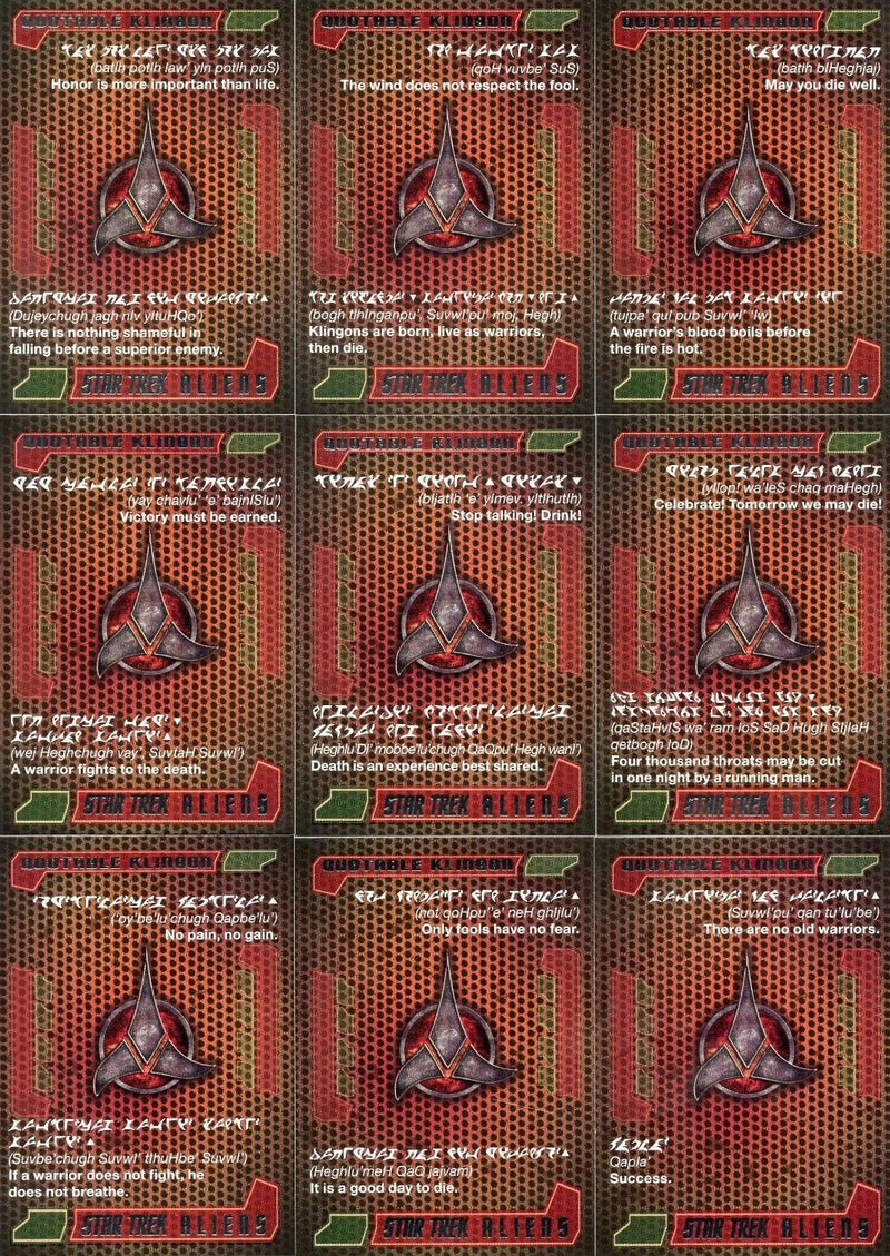 Star Trek ALIENS Quotable Klingon Chase Card SET 9 Cards Q1 - Q9 2014 Rittenhous - TvMovieCards.com