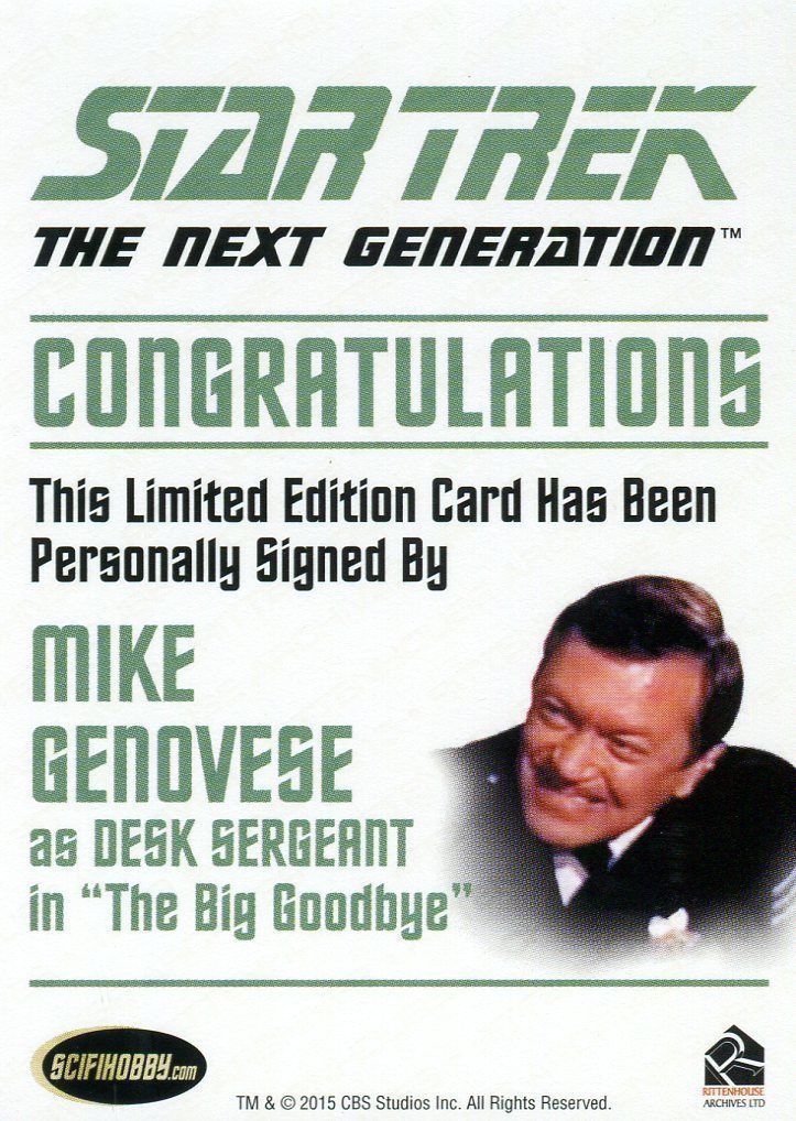 Star Trek TNG Portfolio Prints Autograph Card Mike Genovese as Desk Sergeant   - TvMovieCards.com