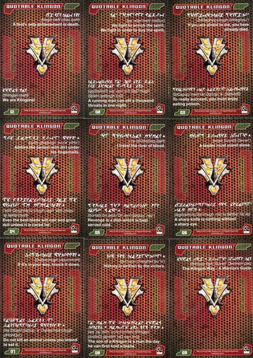 Star Trek ALIENS Quotable Klingon Chase Card SET 9 Cards Q1 - Q9 2014 Rittenhous - TvMovieCards.com