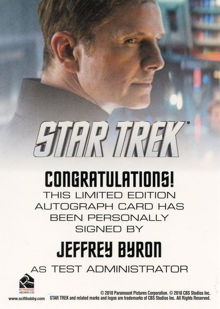 STAR TREK Movie Into Darkness 2014 Autograph Card Jeffrey Byron Test Admin   - TvMovieCards.com