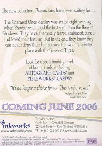 Charmed Destiny Promo Card P-UK Inkworks   - TvMovieCards.com