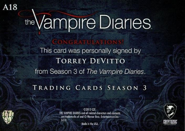 Vampire Diaries Season Three Torrey DeVitto as Meredith Fell Autograph Card A18   - TvMovieCards.com