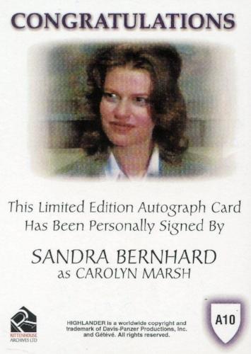 Highlander Complete Sandra Bernhard as Carolyn Marsh Autograph Card A10   - TvMovieCards.com