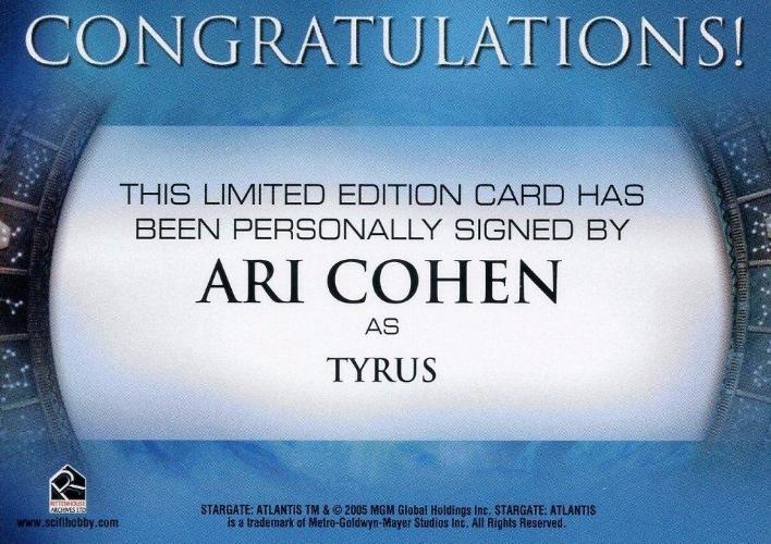 Stargate Atlantis Season One Ari Cohen Autograph Card   - TvMovieCards.com
