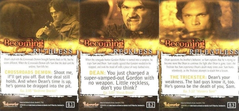 Supernatural Connections Becoming Reckless Foil Box Loader Chase Card Set (3) B - TvMovieCards.com