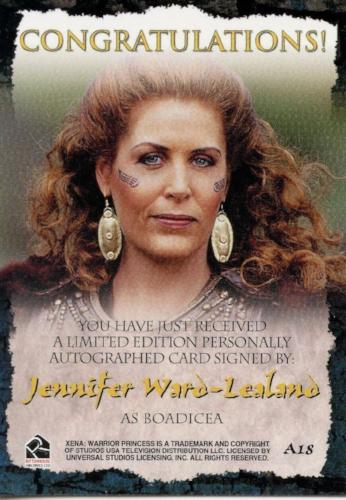 Xena Season Six Jennifer Ward-Lealand as Boadicea Autograph Card A18   - TvMovieCards.com