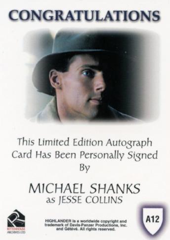 Highlander Complete Michael Shanks as Jesse Collins Autograph Card A12   - TvMovieCards.com
