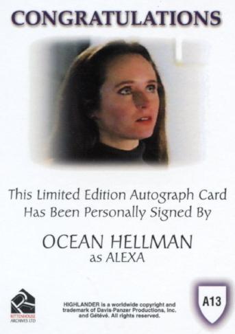 Highlander Complete Ocean Hellman as Alexa Autograph Card A13   - TvMovieCards.com