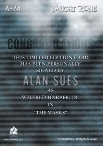 Twilight Zone 4 Science and Superstition Alan Sues Autograph Card A-74   - TvMovieCards.com