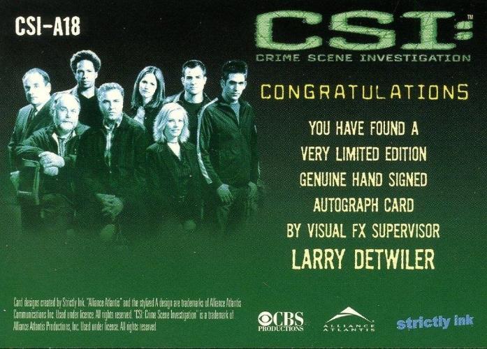 CSI Crime Scene Investigation Season 1 Larry Detwiler Autograph Card CSI-A18   - TvMovieCards.com