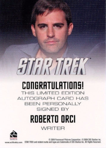 Star Trek The Movie 2009 Writer Robert Orci Limited Autograph Card   - TvMovieCards.com