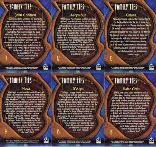 Farscape Season 3 Family Ties Chase Card Set 6 Cards   - TvMovieCards.com