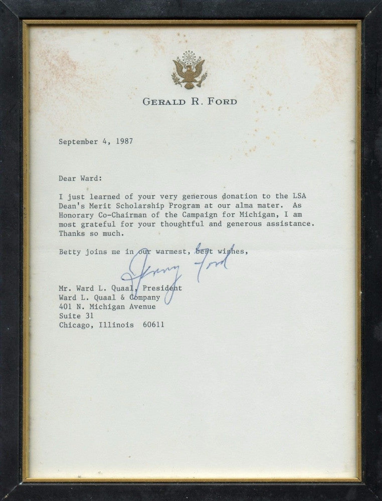 Original Signature Letter Former President Gerald Ford September 4,   - TvMovieCards.com