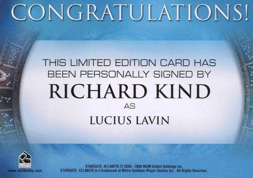 Stargate Atlantis Seasons Three & Four Richard Kind Autograph Card   - TvMovieCards.com