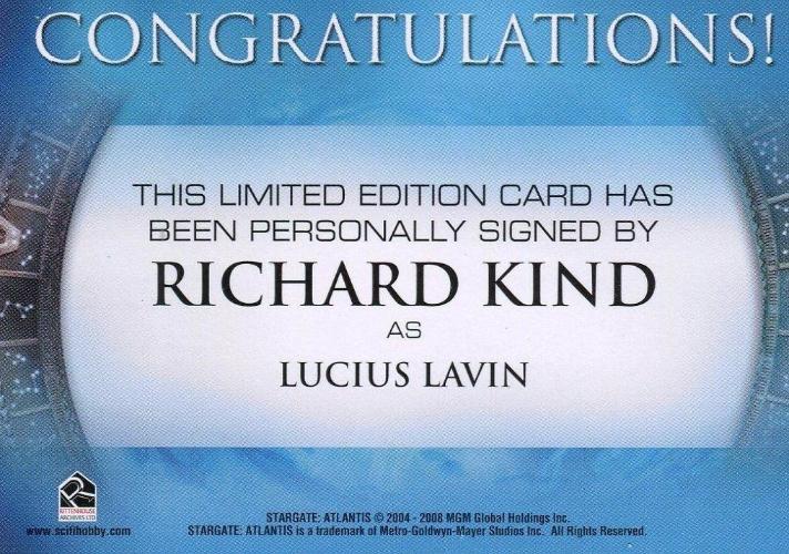 Stargate Atlantis Seasons Three & Four Richard Kind Autograph Card   - TvMovieCards.com