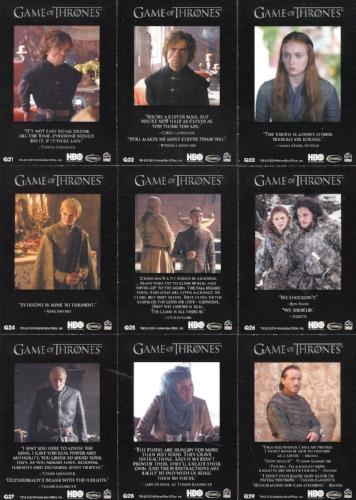 Game of Thrones Season 3 Quotable Chase Card Set 9 Cards Q21 - Q29 - TvMovieCards.com