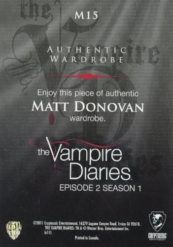 Vampire Diaries Season One Matt Donovan Wardrobe Costume Card M15   - TvMovieCards.com