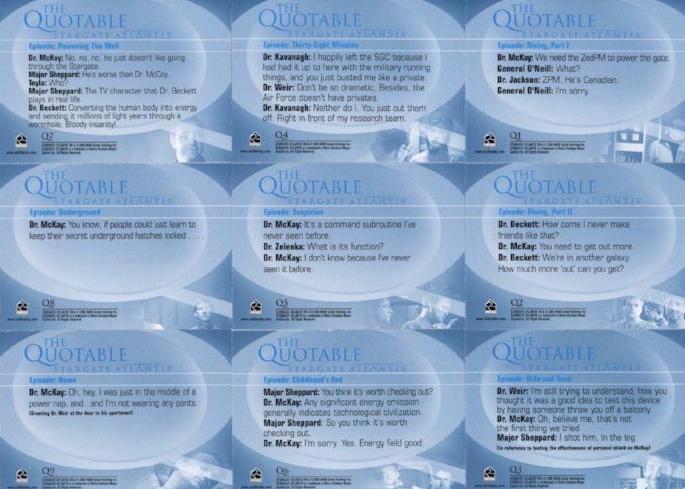 Stargate Atlantis Season One Quotable Chase Card Set   - TvMovieCards.com