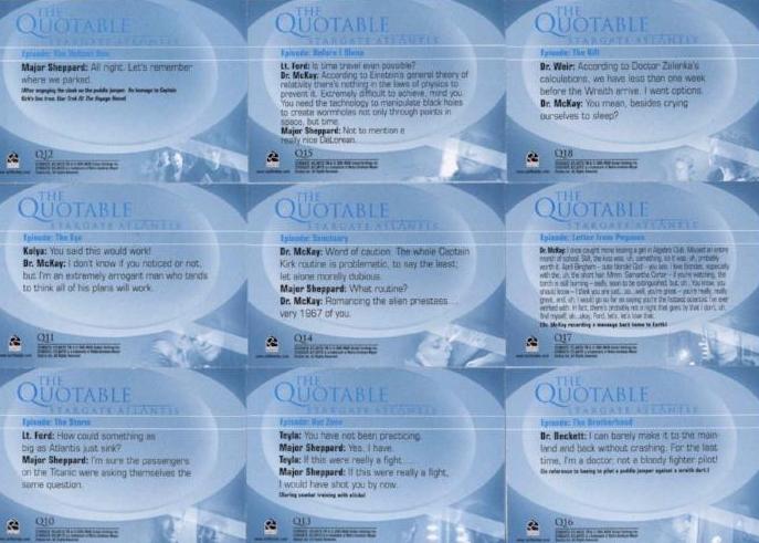 Stargate Atlantis Season One Quotable Chase Card Set   - TvMovieCards.com