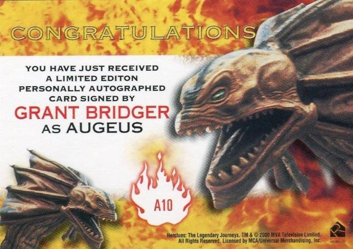 Hercules The Complete Journeys Grant Bridger as Augeus Autograph Card A10   - TvMovieCards.com